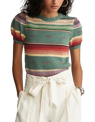 NWT Polo Ralph Lauren Women's Striped Short-Sleeve Sweater Green Multicolor | eBay US