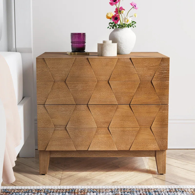 Sara Midcentury Modern 2 - Drawer Nightstand with Built-In Outlet and Solid Wood Legs | Wayfair North America