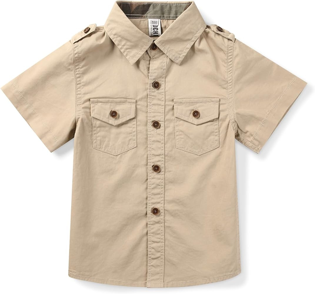 Boys Button Down Short Sleeve Shirts Cotton Lightweight Casual Shirts Tops Two Pockets | Amazon (US)