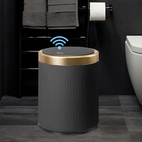 URALFA Automatic Motion Sensor Bathroom Trash Can with Lid, 10.5 Liter / 2.8 Gallon Touchless Trash Bin, Smart Dog Proof Garbage Can, Small Waste Basket for Toilet, Office, Bedroom (Dark Grey) | Amazon (US)