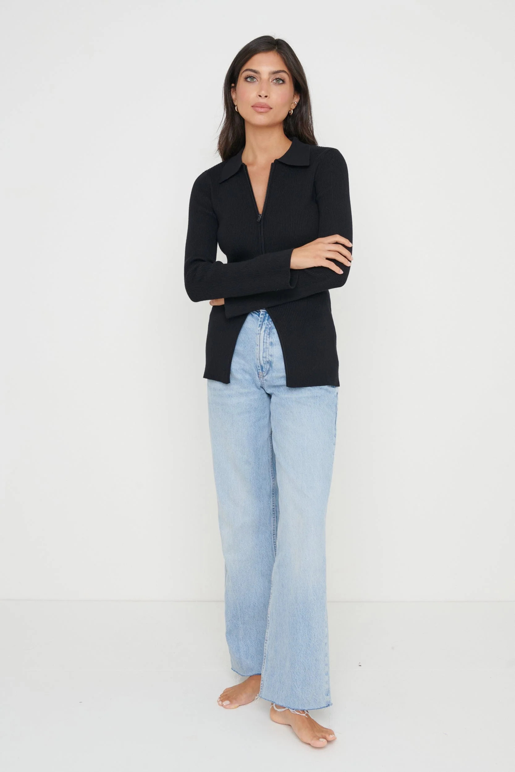 Avery Zip Knit Collared Top | Pretty Lavish (UK)