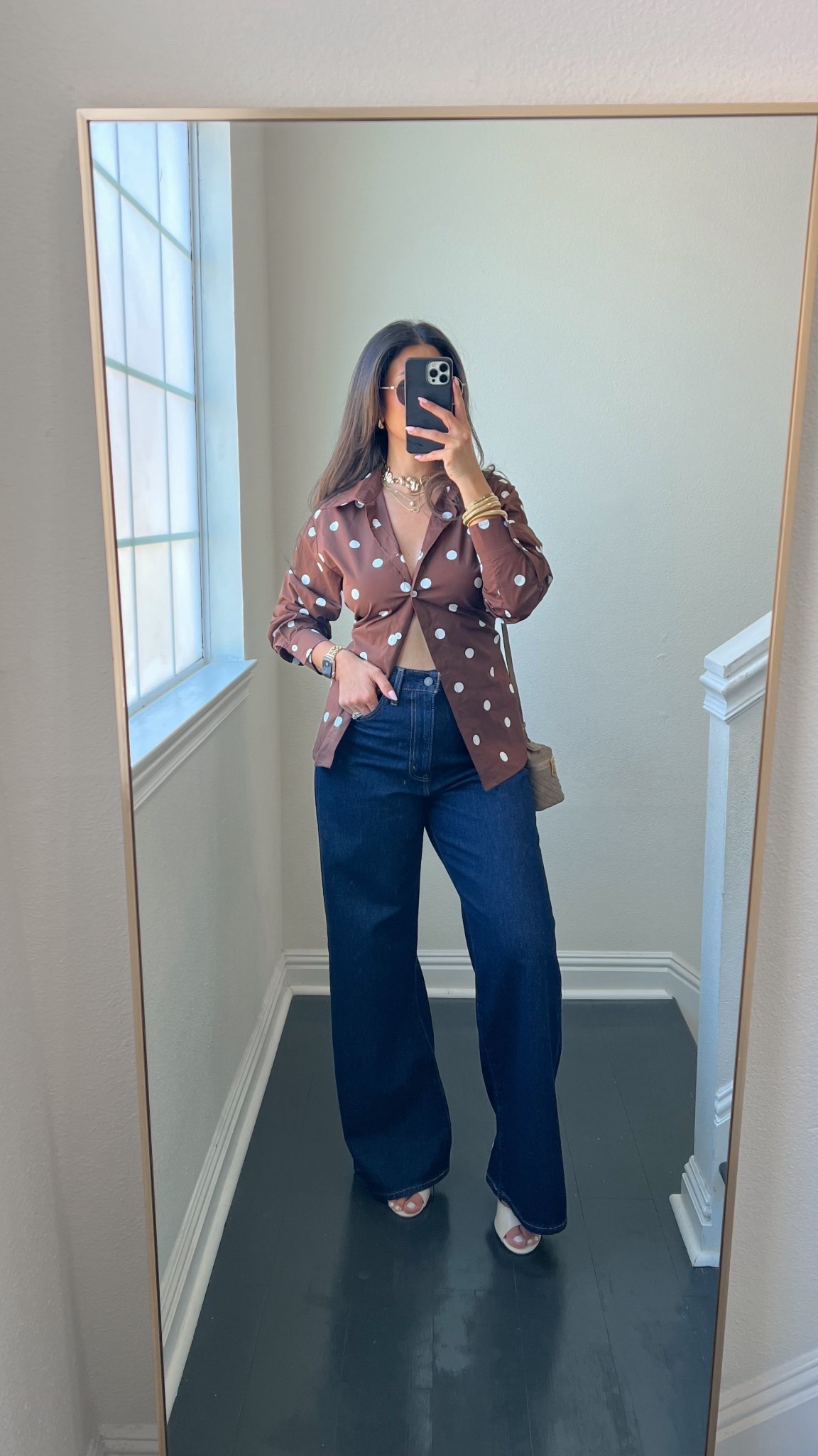Casual chic spring outfit idea with jeans and a polka dot cinch top! So cute. Wearing size 27 in jeans 

#LTKSeasonal #LTKootd #LTKSpringSale