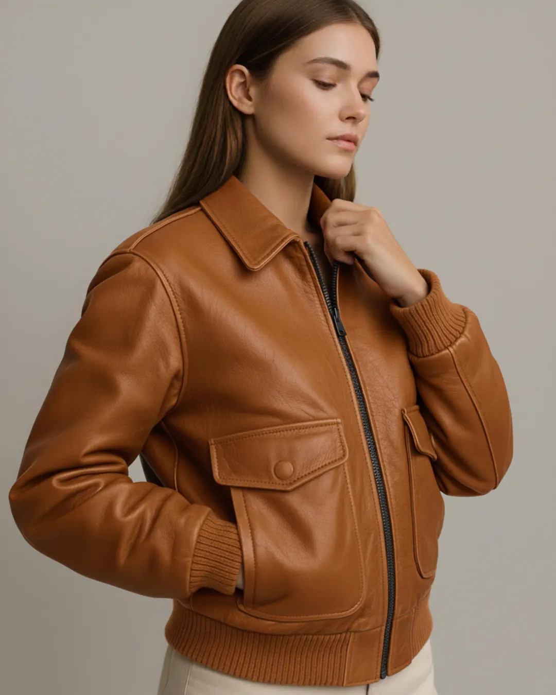 Handmade Tan Lambskin Leather Bomber Jacket - Women's Vintage Aviator Coat - Etsy | Etsy (US)