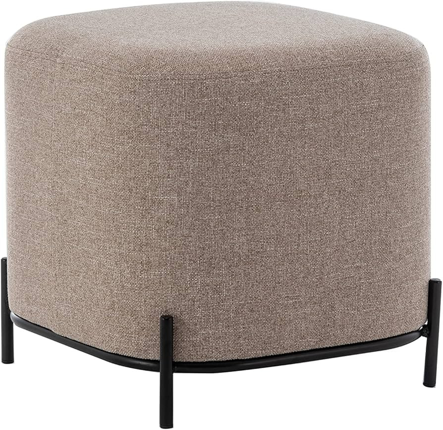 Wovenbyrd Modern Square Ottoman Footstool with Metal Base Legs, 17-Inch by 17-Inch, Light Brown F... | Amazon (US)