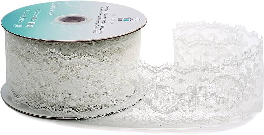 CT CRAFT LLC White Lace Trim Ribbon, Sewing Lace for Trimmings Works, Home Decoration, Gift Wrapp... | Amazon (US)