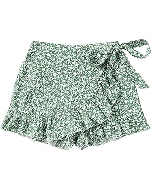 MakeMeChic Women's Boho Floral Print Elastic Waist Ruffle Wrap Tie Skorts Skirt Skorts | Amazon (US)