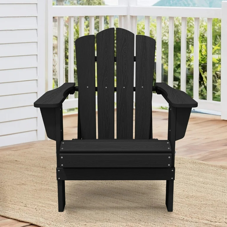Outdoor Patio Folding HDPE Resin Adirondack Chair, Black | Walmart (US)