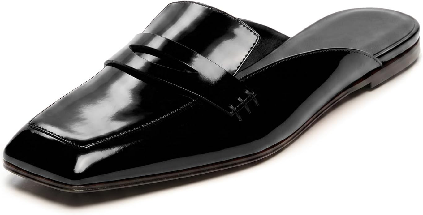 Womens Mule Loafers Square Toe Flat Backless Slip On Shoes | Amazon (US)