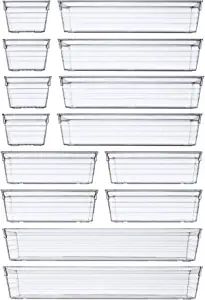 14 PCS Clear Plastic Drawer Organizer Tray for Makeup, Kitchen Utensils, Jewelries and Gadgets | Amazon (US)