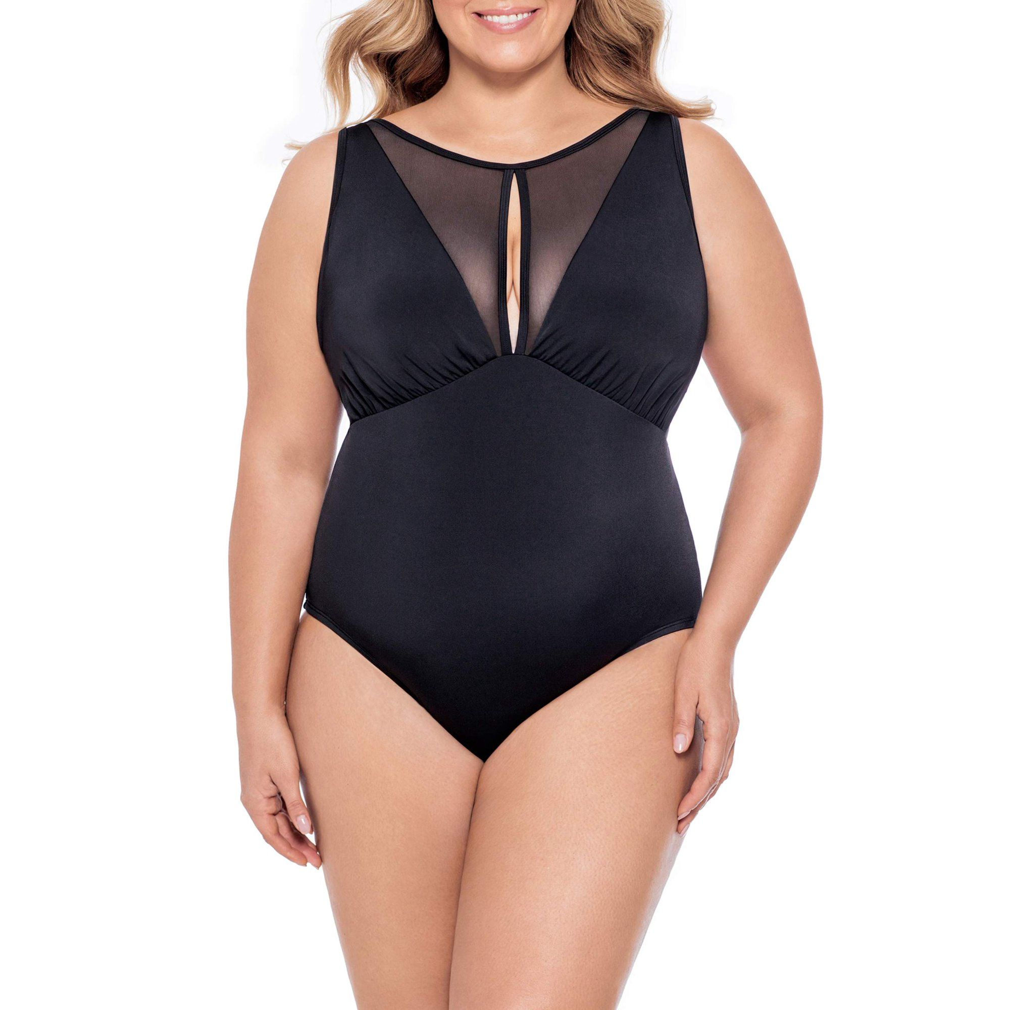 Time and Tru Women's Plus Size Mesh Insert High Neck One Piece Swimsuit | Walmart (US)