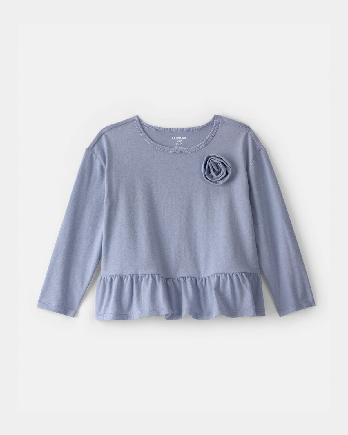 Toddler Girl Rose Applique Long-Sleeve Peplum Top - Blue | Carter's Inc