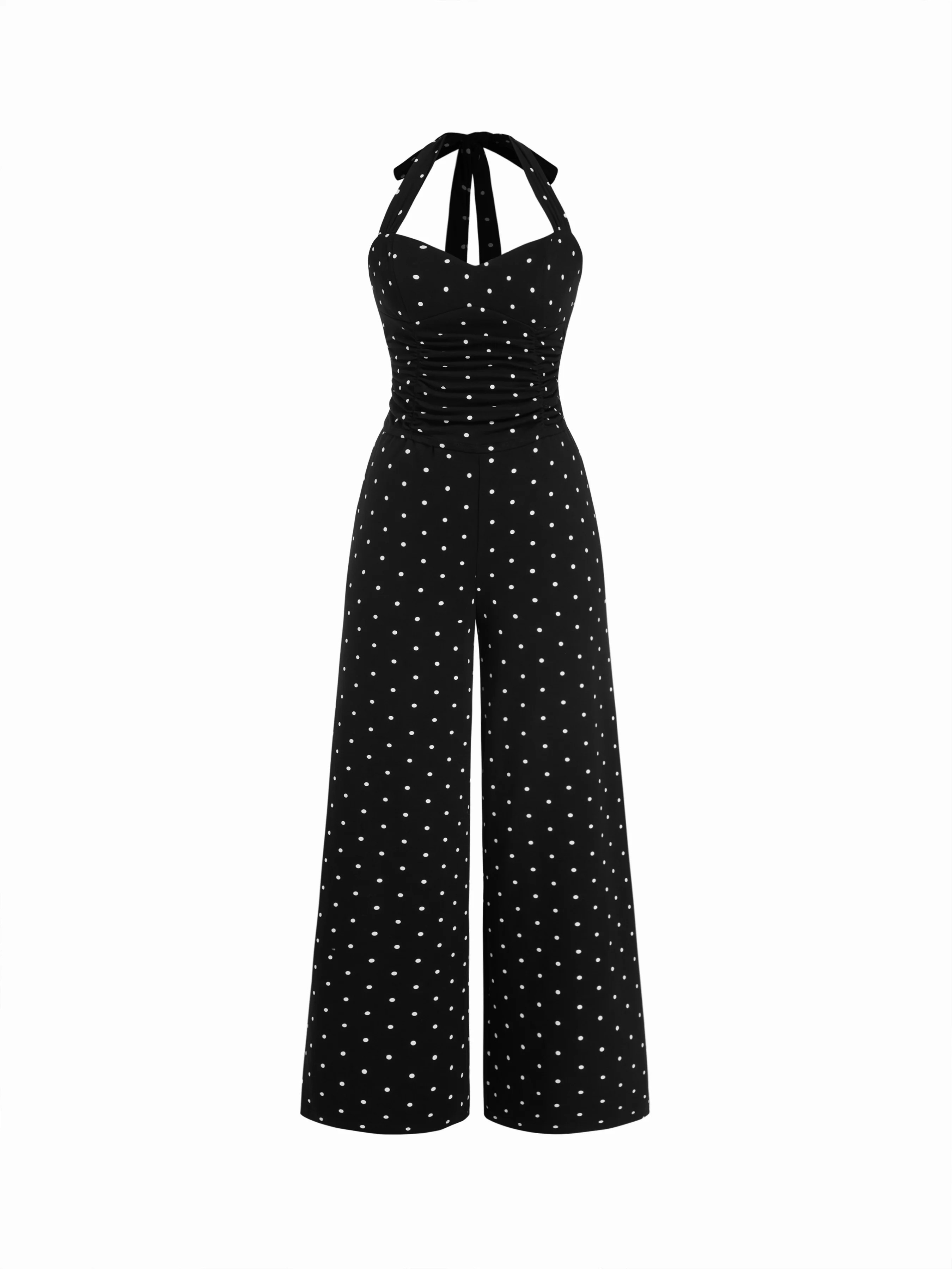 High Stretch Cotton-blend V-neck Ruched Wide Leg Jumpsuit | Cider