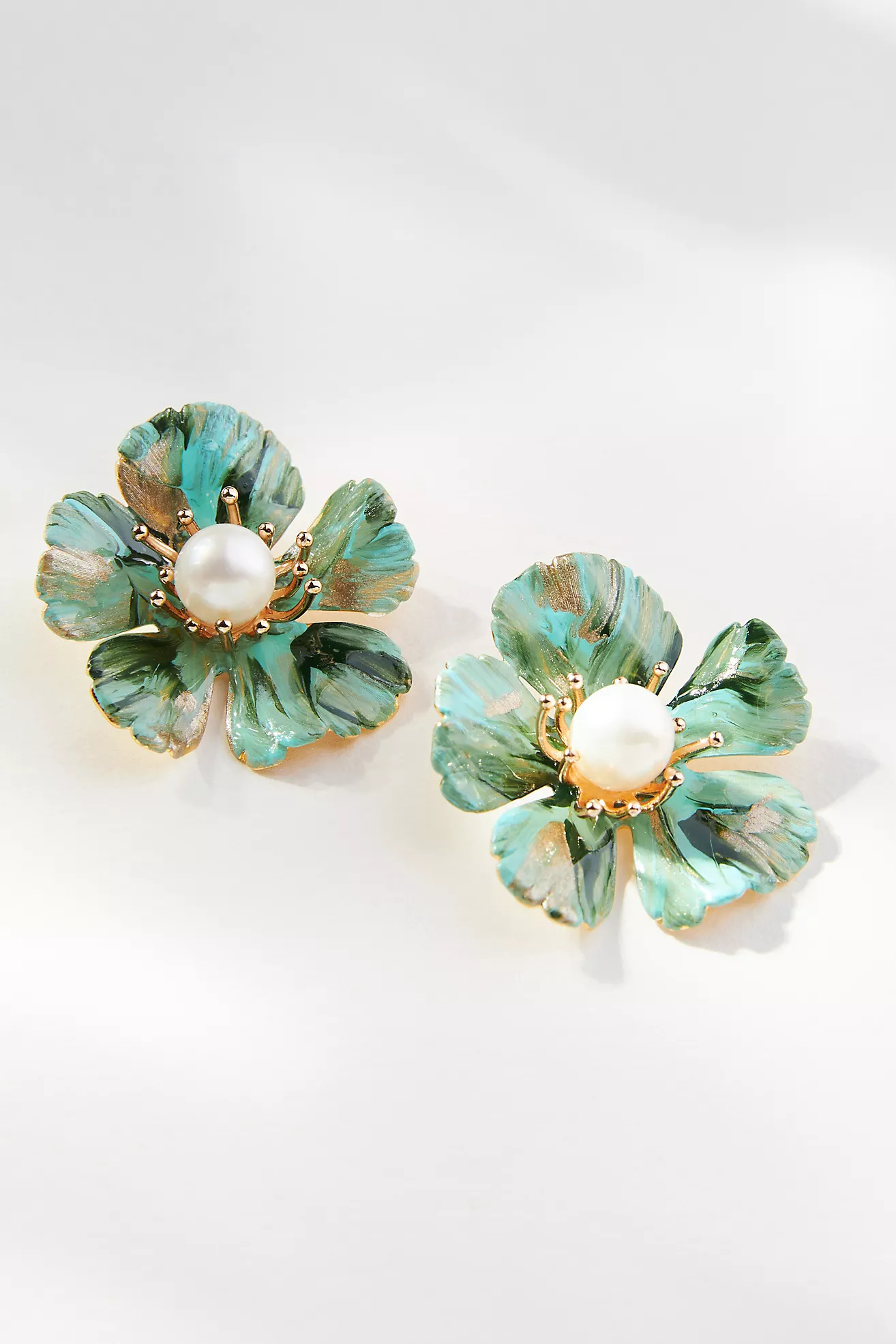 The Pink Reef Hand-Painted Pearl & Flower Earrings | Anthropologie (US)