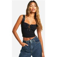 Womens Bengaline Lace Up Corset - Black - 8 | boohoo (US & Canada)