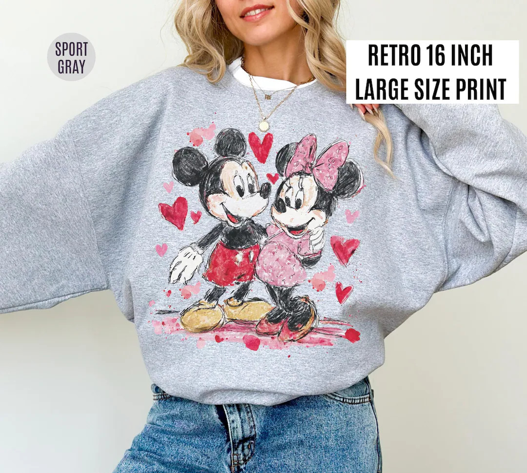 Valentine Minnie Mickey Sweatshirt, Happy Valentine's Day Shirt, Disney Heart Valentines Tee, Ret... | Etsy (US)