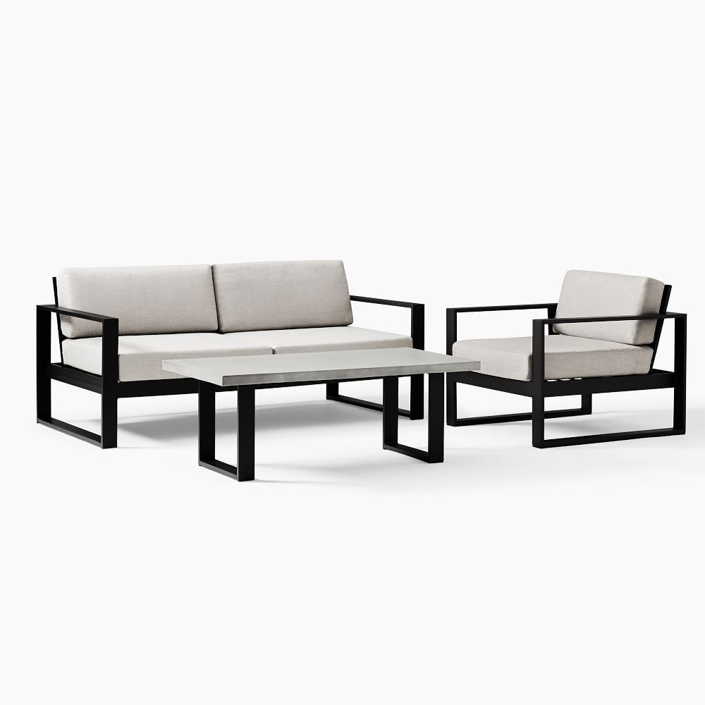 Portside Alumnium Outdoor Sofa, Lounge Chair &amp; Concrete Coffee Table Set | West Elm (US)