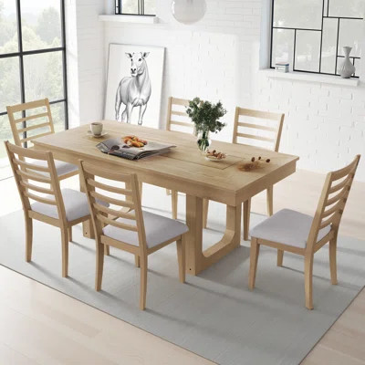 7-Piece Extendable Farmhouse Dining Set - 60" to 78" Rustic Wood Table with 6 Upholstered Chairs, Expandable for 6-8 People | Wayfair North America