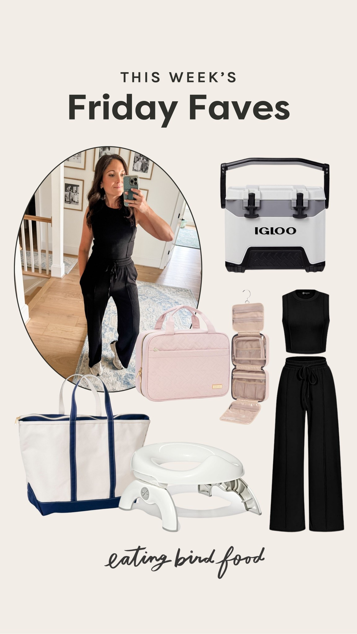 This week’s Friday faves: Road trip edition! My favorites from our recent roadtrip with the kids!

1. Amazon Travel Toiletry Bag: This portable hanging toiletry bag has quickly become my go-to for trips. It’s the perfect size for travel-sized shampoo, conditioner, skincare, tooth paste and more with plenty of compartments to keep everything organized. I love that it hangs up for easy access and packs flat in my suitcase. Plus, the blush pink is so pretty!
2.  Igloo Hard Shell Cooler: If you’re looking for a cooler that keeps drinks ice-cold for days, this one is a winner. It’s durable, lightweight for its size, and easy to carry—perfect for beach trips, camping, or packing healthy snacks for a weekend road trip. The 25 qt size fits plenty without being too bulky.
3. Amazon Travel Set: There's something about a matching set that's just so easy and comfy for travel days. The cropped tank and wide-leg pants combo feels put-together without sacrificing comfort. I grabbed it in black in a size medium, but it comes in so many fun colors.
4. L.L. Bean Boat and Tote: This extra-large tote is my go-to for road trips. Sometimes I'll load it up with the kids stuff like activities for the car, snacks, etc and then other times I use it to pack food and kitchen supplies when we're staying at a rental! The classic canvas design never goes out of style, and it’s built to last for years.
5. OXO Portable Potty: This portable travel potty has been a total game-changer for road trips, park days, and anywhere a bathroom isn’t immediately handy. It works as a standalone potty with disposable bags or as a seat cover for public toilets, and it folds down into a compact bag that’s easy to keep in the car, stroller, or diaper bag.

#LTKFindsUnder100 #LTKStyleTip #LTKTravel