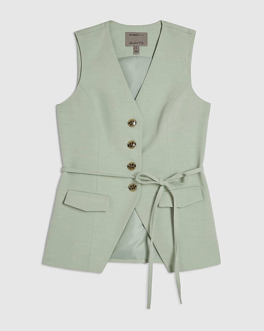 Green Sleeveless Tie Detail Waistcoat | River Island UK & IE