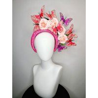 Kentucky Derby Hat Fascinator Rhinestone Swarovski Crystal Headband in Bright Pink With Fuchsia Purp | Etsy (US)