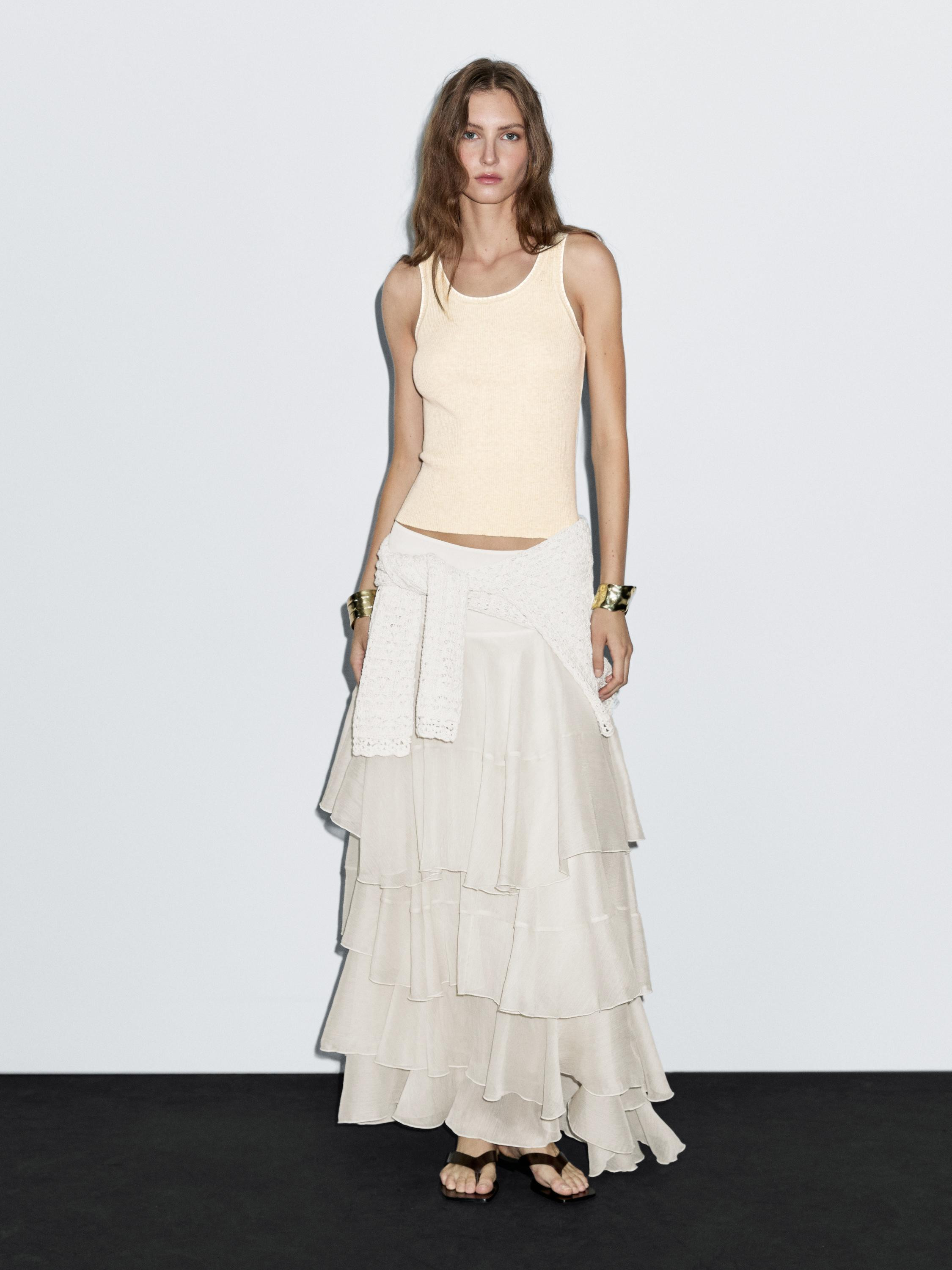 Ribbed cotton top with contrast detail | Massimo Dutti UK