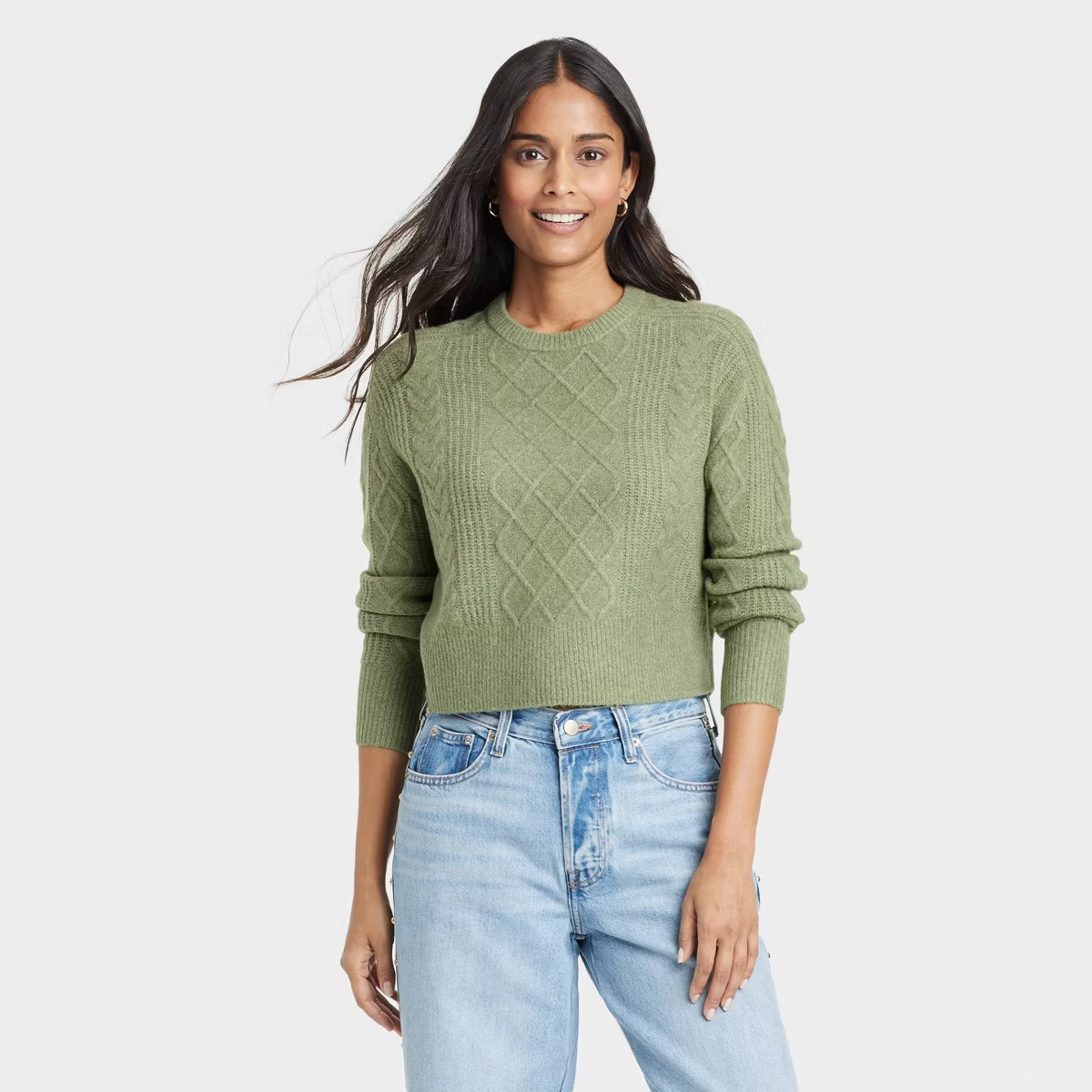 Women's Crewneck Cashmere-Like Cable Pullover Sweater - Universal Thread™ Cream 4X | Target