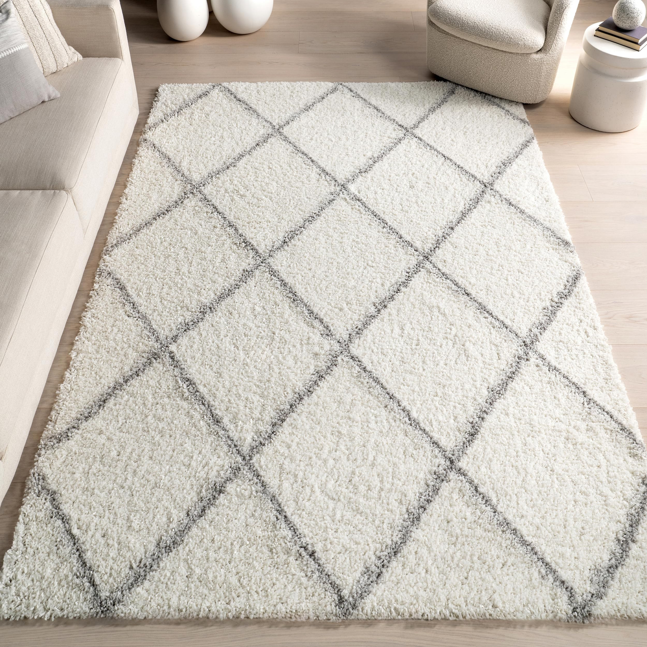 nuLOOM Tess Moroccan Shag Area Rug - 5x8 Shag Area Rug Modern/Contemporary White/Grey Rugs for Li... | Amazon (CA)