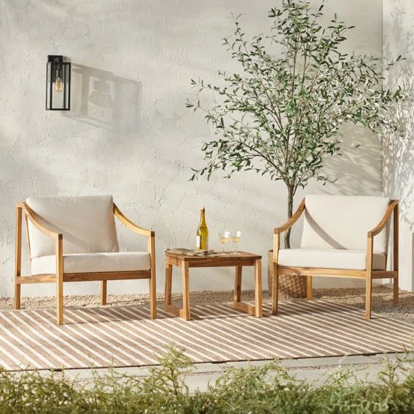 Sanetra Solid Wood 2 - Person Seating Group with Cushions | Wayfair North America