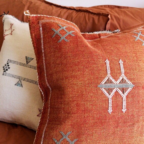 Rust Moroccan Sabra Silk Cactus Silk Handmade Cushion Cover | Etsy (US)