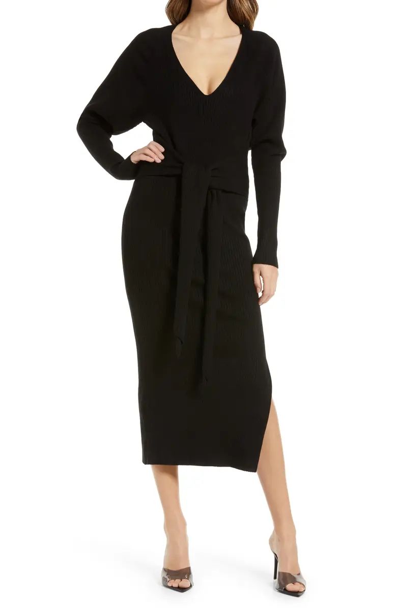 Rib Knit Long Sleeve Body-Con Midi Dress | Nordstrom