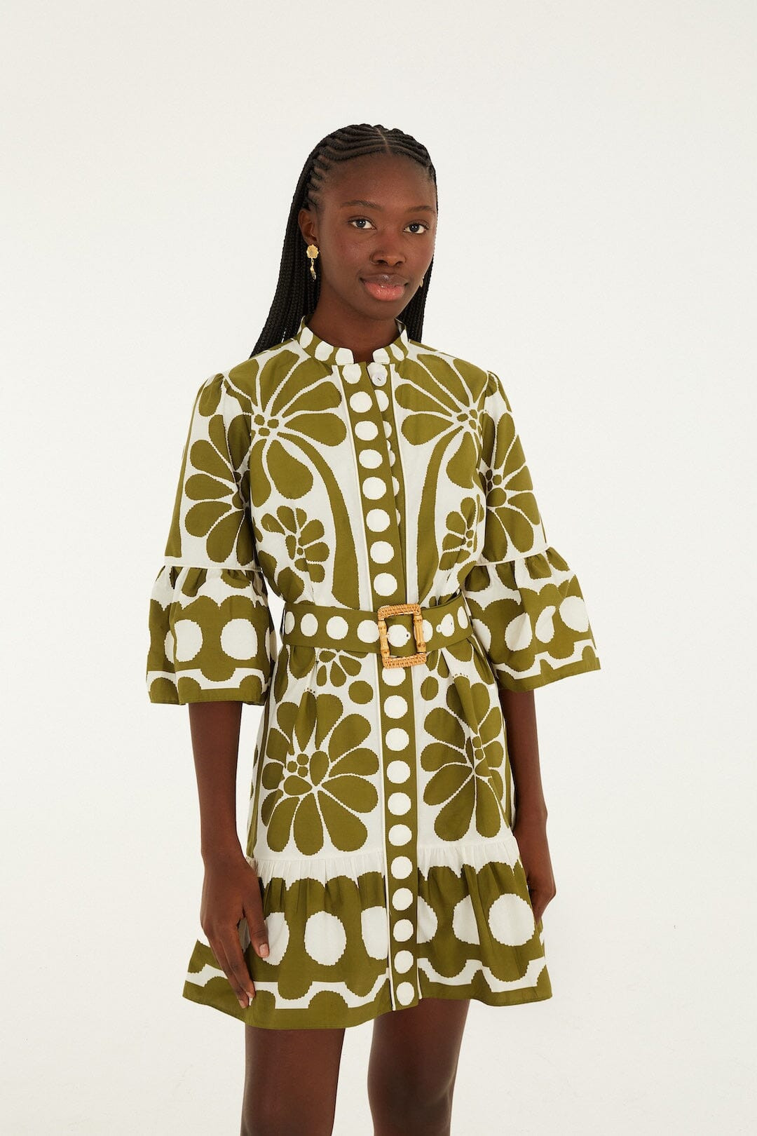 Green Palermo Belted Organic Cotton Mini Dress | FARM Rio | FarmRio (US)