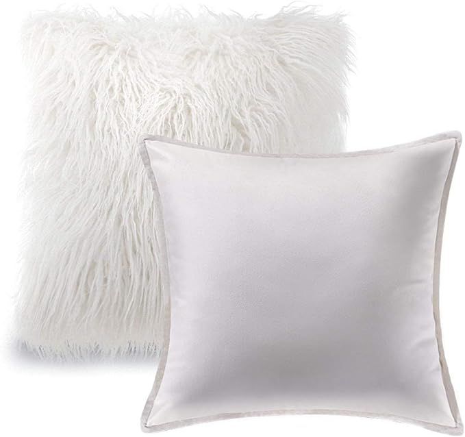 KUKI Set of 2 Decorative Luxury Mongolian Faux Fur Throw Pillow Case Cushion Covers Pillowcases D... | Amazon (US)