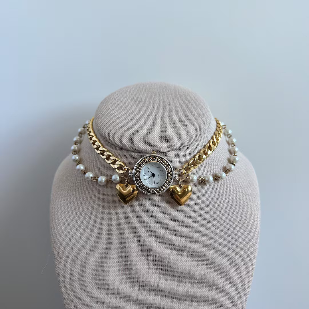 Watch Choker Necklace With Heart Charms - Etsy | Etsy (US)
