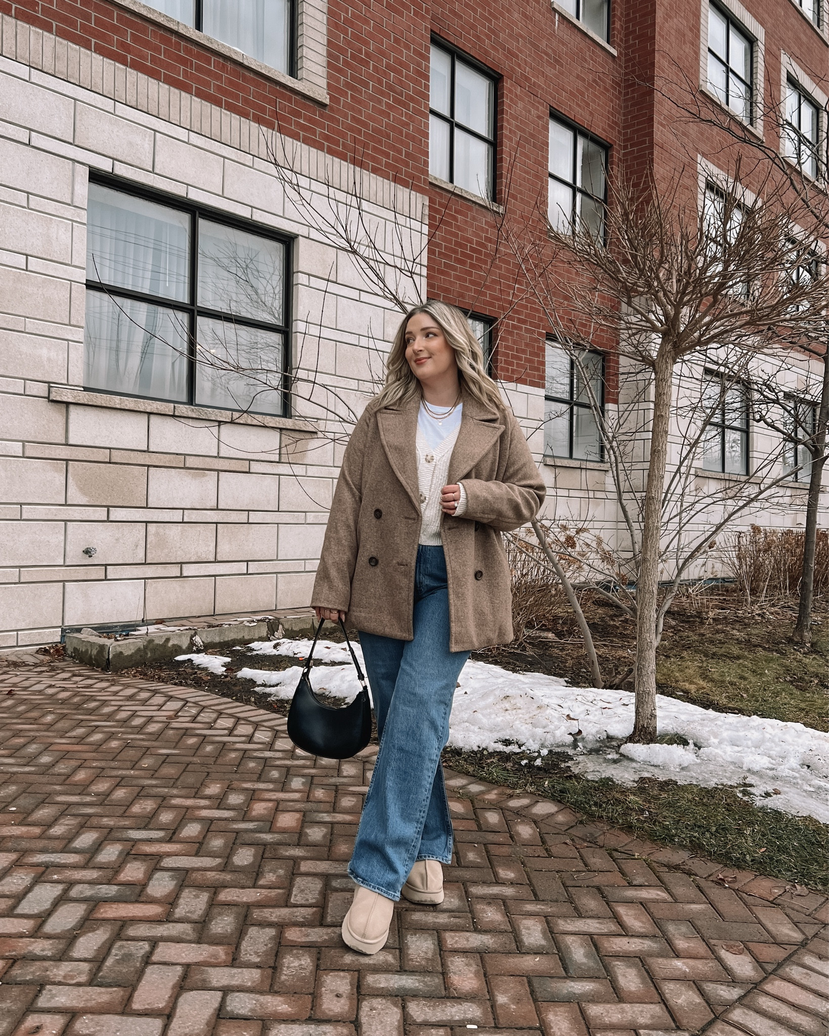 Casual winter outfit - my fave dark wash jeans are 25% off! Comfy & flattering, wearing my usual size 32 reg. Coat is 50% off, wearing L. Ugg tazz platforms are comfy and TTS. Casual midsize winter outfit, everyday outfits, casual chic style 

#LTKsale #LTKwinter #LTKmidsize