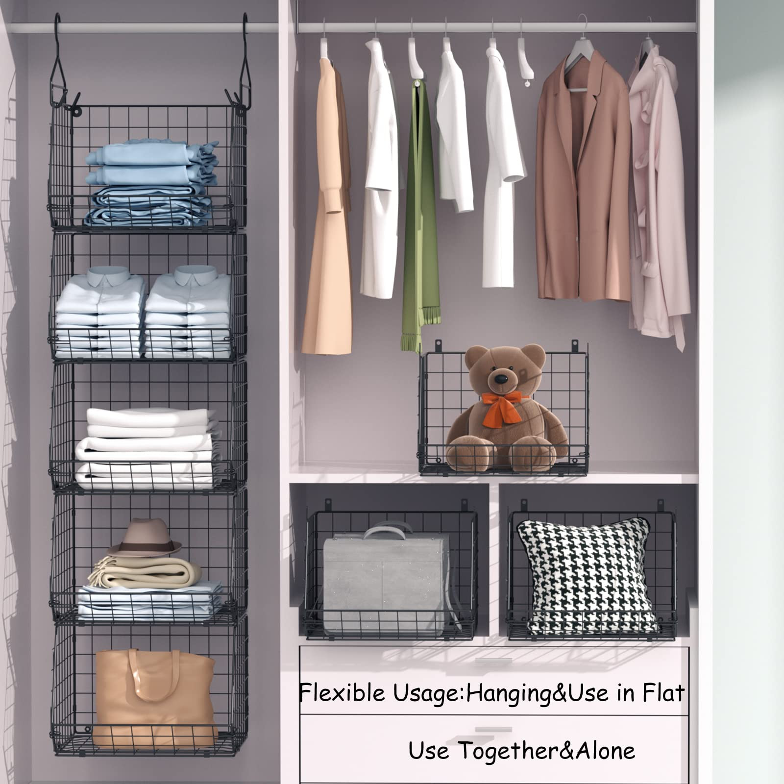 5 Tier Closet Hanging Organizer, Clothes Hanging Shelves with 4 Hanging Hooks 5 S Hooks, Wire Storag | Amazon (US)