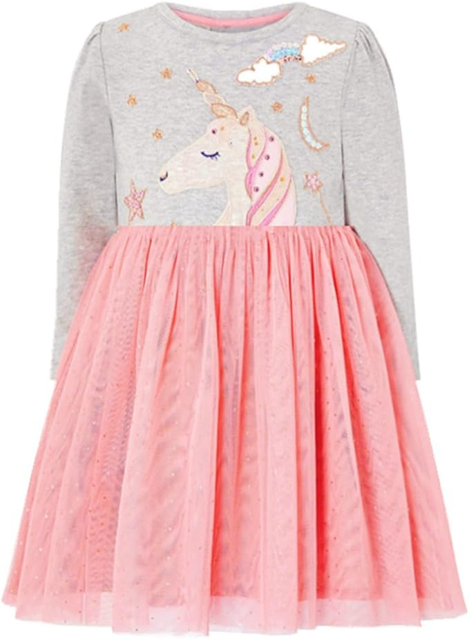 HILEELANG Toddler Girl Christmas Dress Long Sleeve Fall Winter Cotton Casual BasicTunic Shirt Dre... | Amazon (US)