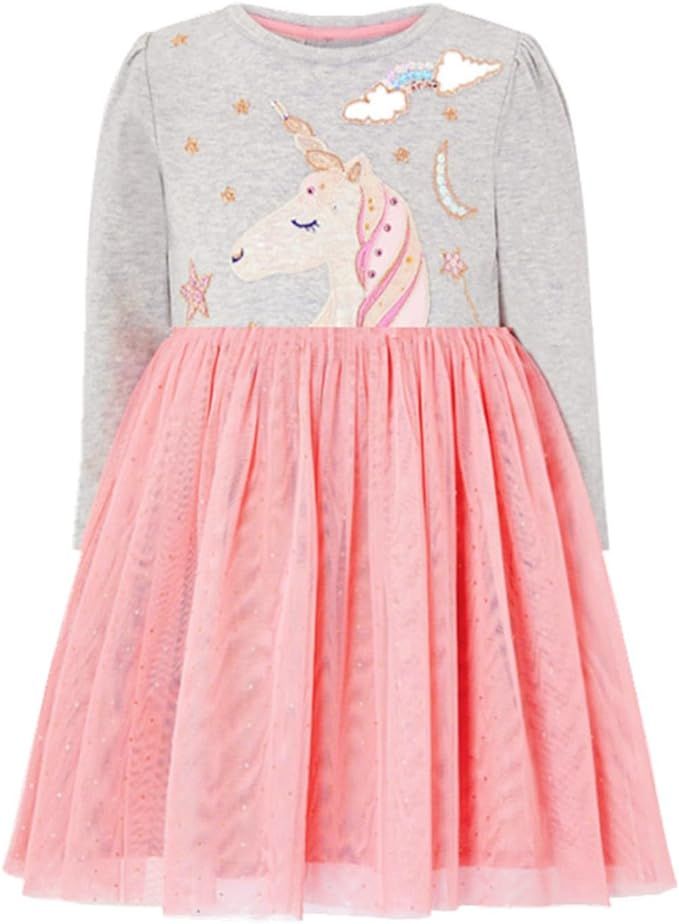 HILEELANG Toddler Girl Christmas Dress Long Sleeve Fall Winter Cotton Casual BasicTunic Shirt Dre... | Amazon (US)
