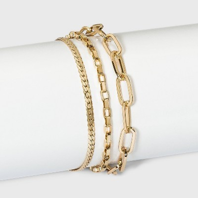Paperclip Chain Bracelet Set 3pc - A New Day™ Gold: Copper Jewelry with Lobster Claw Clasp | Target
