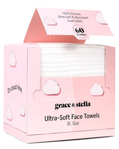 grace & stella Face Towels Disposable - Travel Essentials - Ultra-Soft & Absorbent Face Wipes Towelettes - XL Facial Towels for Cleansing & Makeup Removal - Lint-Free Facial Tissue - Vegan (60 Count) | Amazon (US)