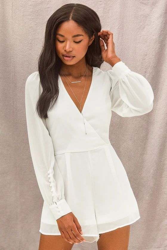 Feeling Like a Dream White Long Sleeve Surplice Romper | Lulus (US)