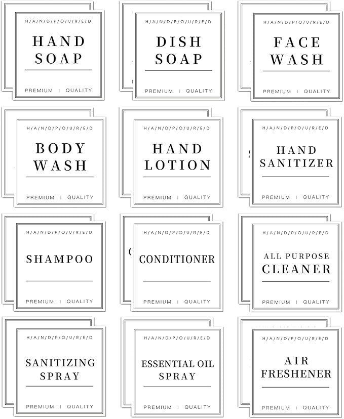 24 PCS White Waterproof Labels for Bottles, Shampoo and Conditioner Dispenser Label Stickers, Bat... | Amazon (US)