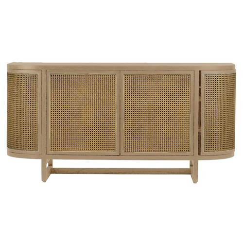 Woven Stockholm Coastal Beach Porcini Brown Wood Natural Woven Cane Buffet | Kathy Kuo Home