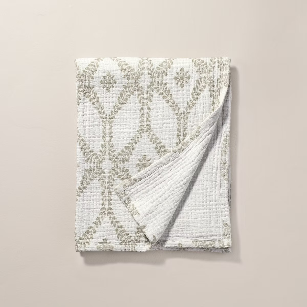 Trellis Pattern Cotton Throw Blanket Green/Cream - Hearth & Hand™ with Magnolia | Target