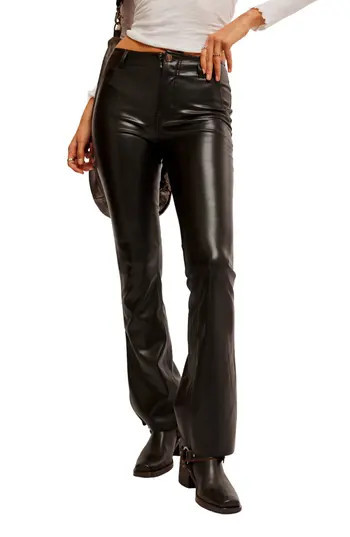 Free People Level Up Faux Leather Slit Bootcut Jeans in Black at Nordstrom Rack, Size 30 | Nordstrom Rack