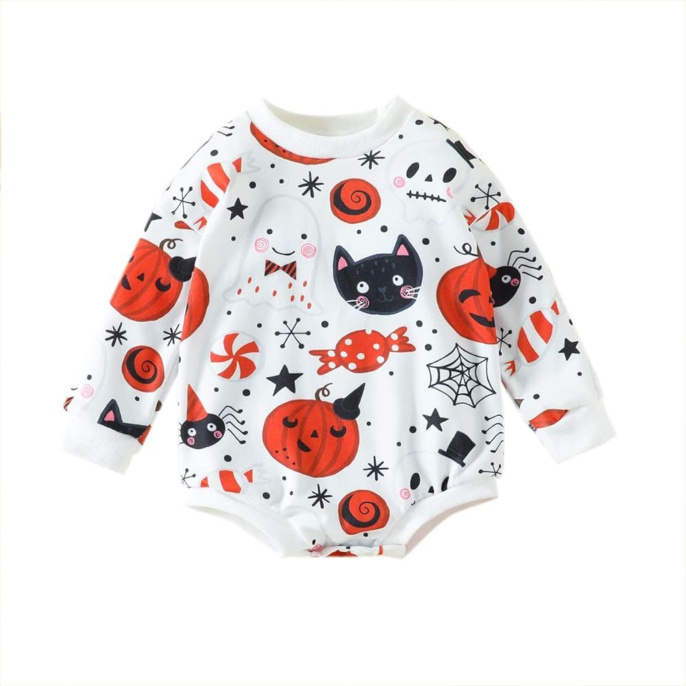 Unisex Baby Boys Girls Halloween Romper Long Sleeve Pumpkin Costumes Bodysuit Halloween Outfit Fall  | Amazon (US)