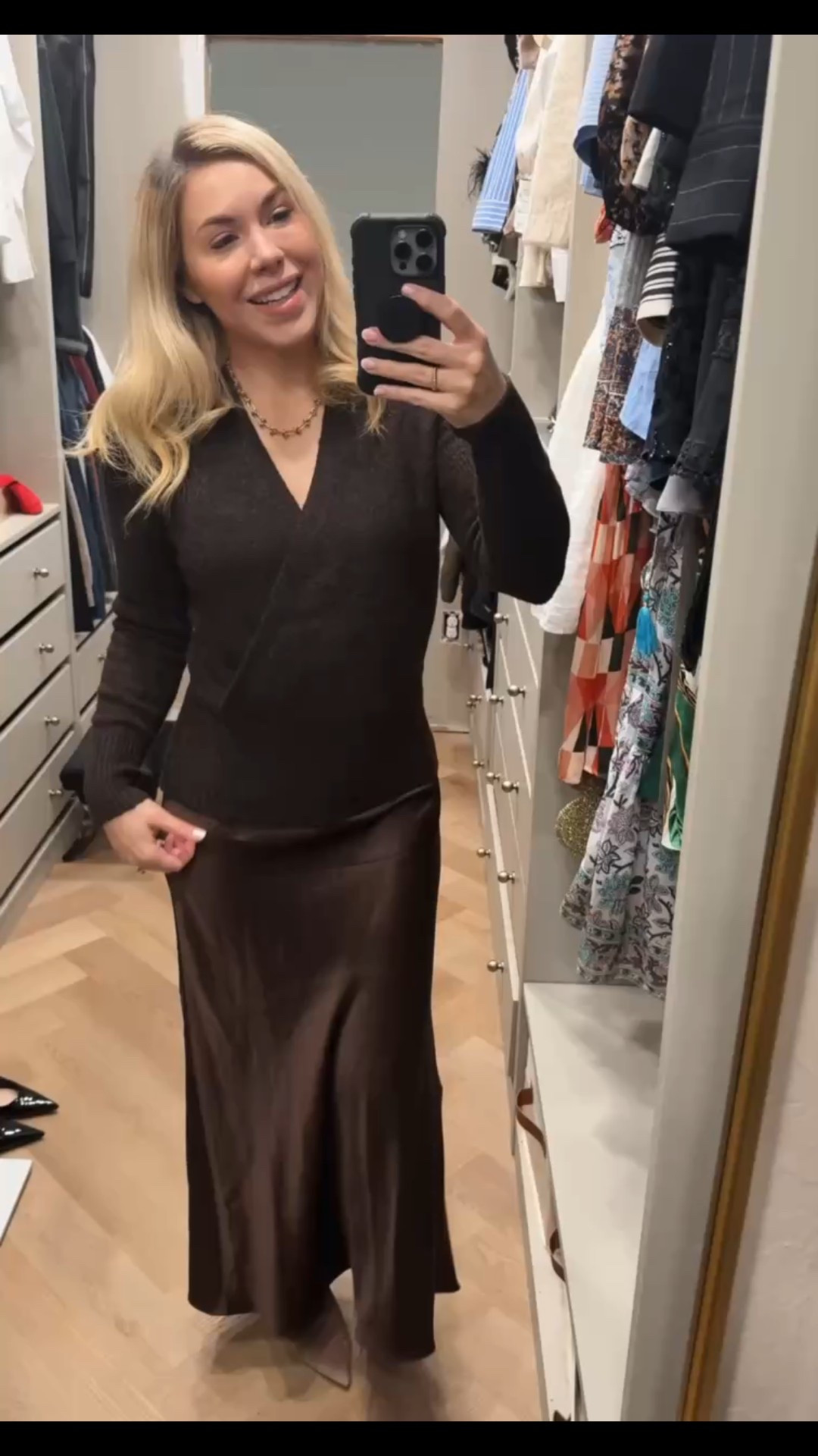 Thanksgiving outfit 
What to wear for Thanksgiving 
Silk skirt
Fall outfit 
Sweater 
Knee high boots 
#ltkstyletip
#ltkshoecrush

#LTKHoliday #LTKSeasonal #LTKFindsUnder100