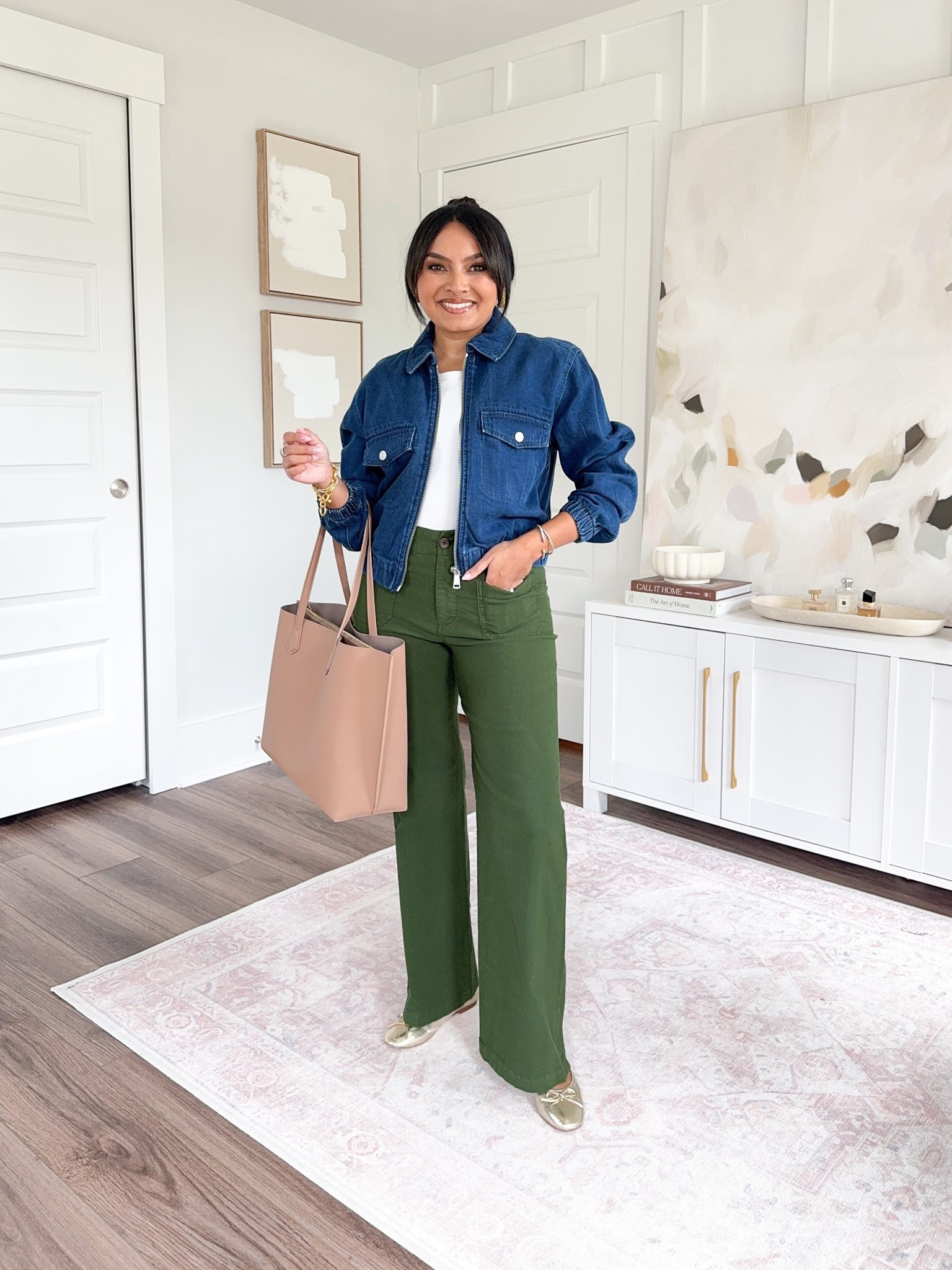 Teacher & Office Casual Outfits 
Denim jacket size xs petite TTS
White tank size xs TTS
Olive green pine pants size 26 petite TTS
Gold flats - old, similar linked


#LTKSaleAlert #LTKPetite #LTKWorkwear