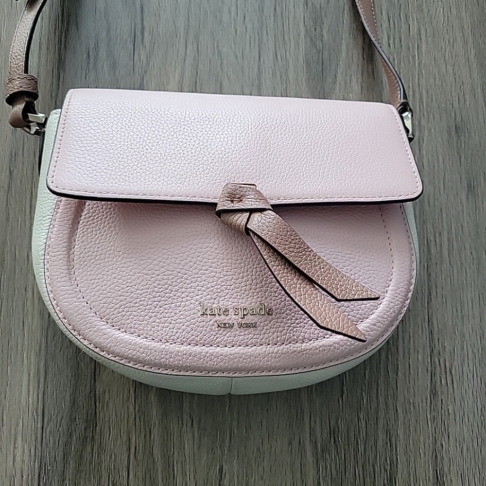 Kate Spade Knott Medium Saddle Bag Crossbody Pink/White Pebbled Leather | Poshmark