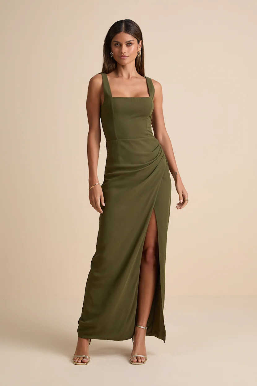 Glamorous Disposition Olive Green Ruched Maxi Dress | Lulus