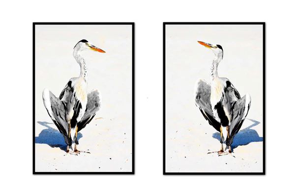 Great Blue Heron on the Sand Pair | Urban Garden Prints